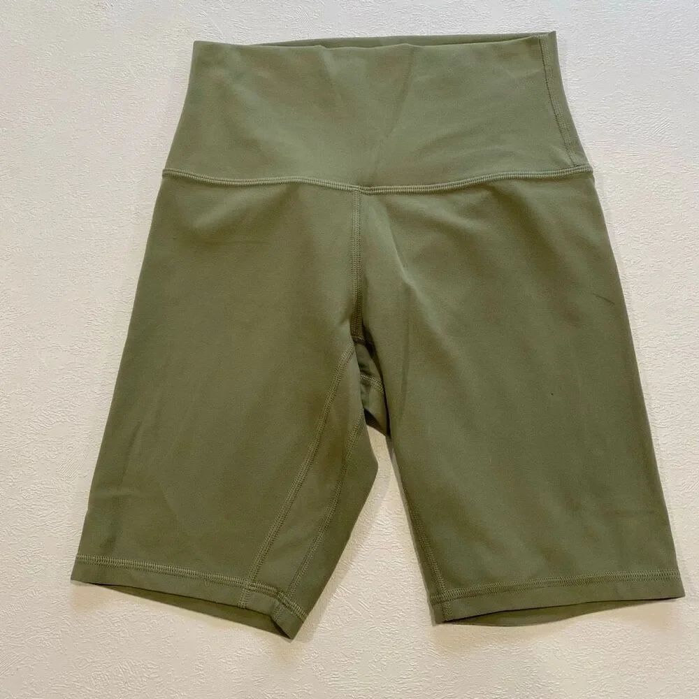 Lululemon High Rise Biker Shorts Women Size 4 Olive Green Stretch Athletic